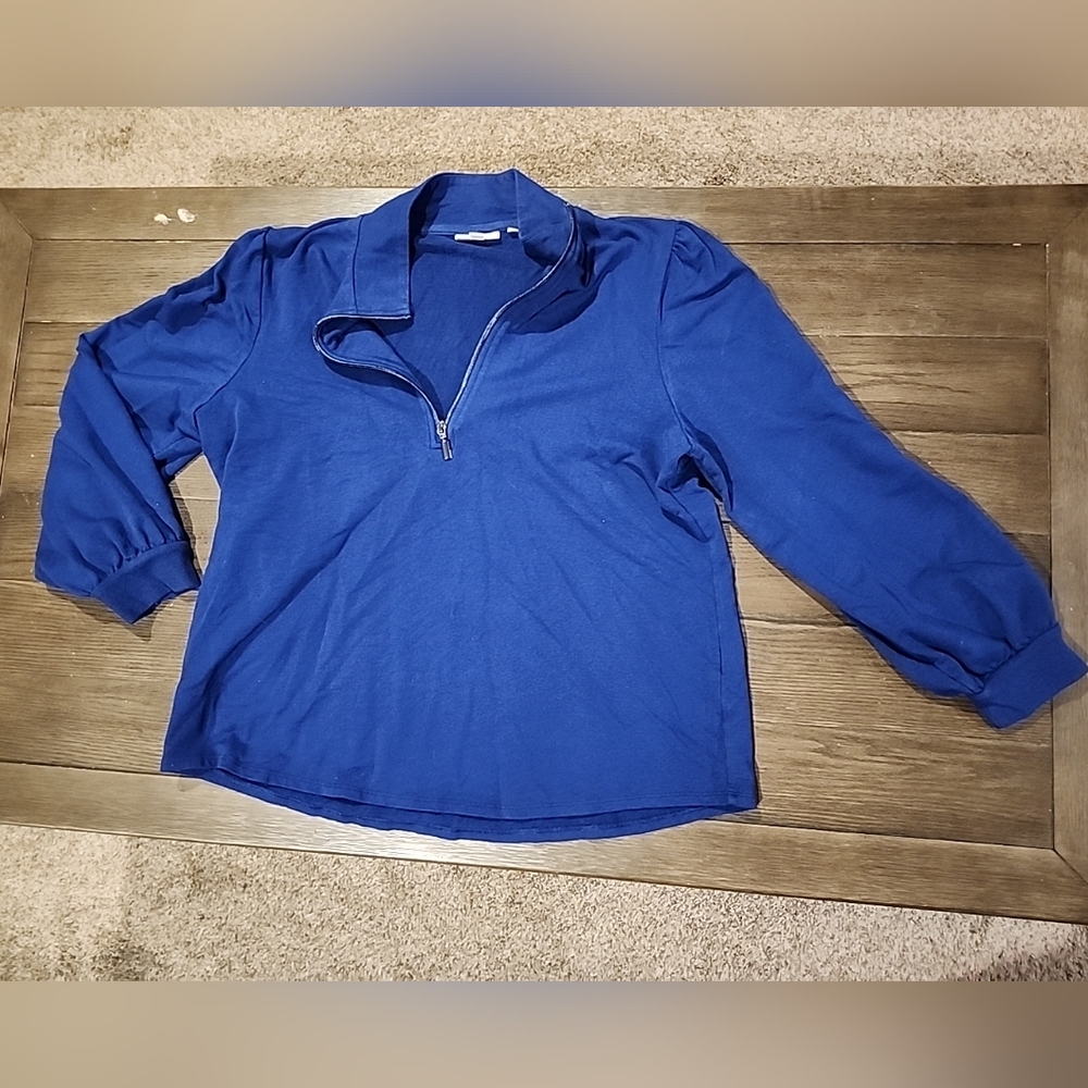 Chicos Size 3 US XL Deep Blue Half Zip Pullover Top Jumper Sweatshirt Athleisure